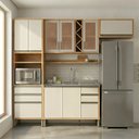 Ver imagem 1 de Armário de Cozinha Compacta Modulada 4 Peças 9 Portas com Vidro e sem Tampo 100% MDF Barbados Espresso Móveis Bege/Amêndoa/Off White