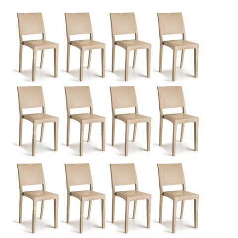 Conjunto 12 Cadeiras de Plástico Polipropileno Empilhável Hydra Plus Marrom/Cappuccino