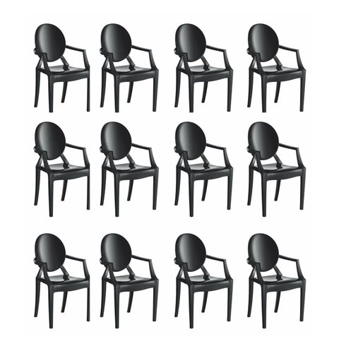 Conjunto 12 Cadeiras de Plástico Polipropileno Empilhável Wind Plus Preto
