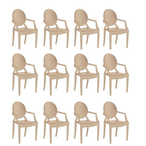Conjunto 12 Cadeiras de Plástico Polipropileno Empilhável Wind Plus Marrom/Cappuccino