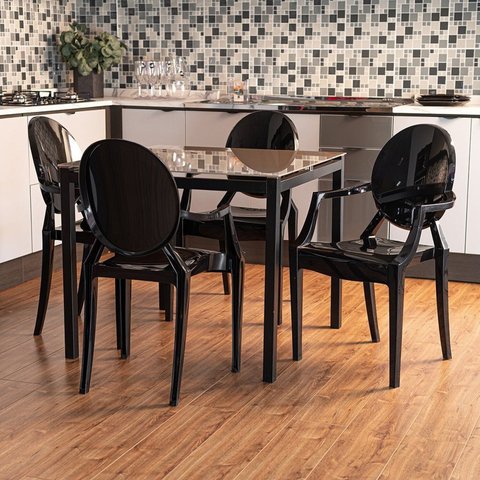 Conjunto 8 Cadeiras de Plástico Polipropileno Empilhável Wind Plus Preto