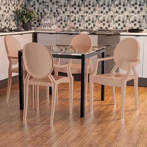 Conjunto 8 Cadeiras de Plástico Polipropileno Empilhável Wind Plus Marrom/Cappuccino