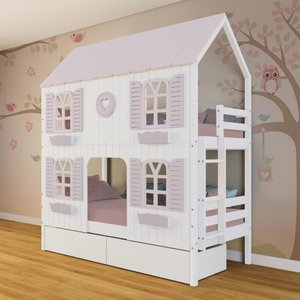 Beliche Casinha Bela com Coração 2 Gavetas 4 Janelas Venezianas - Madeira Maciça Branco/rosa |