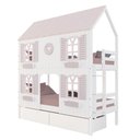 Ver imagem 2 de Beliche Casinha Bela com Coração 2 Gavetas 4 Janelas Venezianas - Madeira Maciça Branco/Rosa |