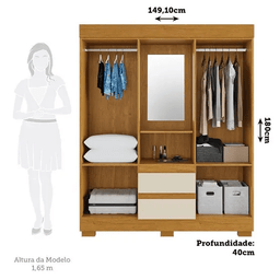 Guarda Roupa Isabely 4 Pts Capelinha Mdp 149 La - Nature/off White - Acp - 2