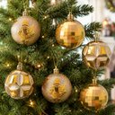Ver imagem 2 de Bola Dourada Texturada Decoração Árvore Natal 6cm Kit 30PÇS