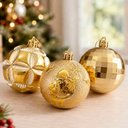 Ver imagem 1 de Bola Dourada Texturada Decoração Árvore Natal 6cm Kit 30PÇS
