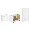 Ver imagem 2 de Quarto de Bebê com Guarda-Roupa 3 Portas Cômoda e Berço 4EM1 Minicama 100% MDF Mike Espresso Móveis Branco/Brilho/Amêndoa