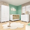 Ver imagem 1 de Quarto de Bebê com Guarda-Roupa 3 Portas Cômoda e Berço 4EM1 Minicama 100% MDF Mike Espresso Móveis Branco/Brilho/Amêndoa