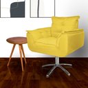 Ver imagem 1 de Poltrona Decorativa Hall de Entrada Base Giratória de Metal Opala Suede Amarelo - LM DECOR