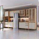 Ver imagem 1 de Armário de Cozinha Completa Modulada 7 Peças 17 Portas com Vidro e Tampo 100% MDF Barbados Espresso Móveis Bege/Amêndoa/Off White