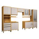 Ver imagem 3 de Armário de Cozinha Completa Modulada 7 Peças 17 Portas com Vidro e Tampo 100% MDF Barbados Espresso Móveis Bege/Amêndoa/Off White