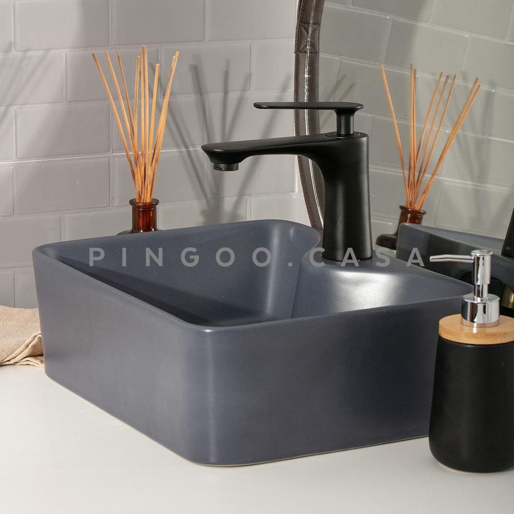Cuba De Apoio Para Banheiro Retangular Slim Louça Cerâmica 40 cm Cornalina Pingoo.casa - Cinza - 2
