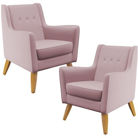 Kit 02 Poltronas Decorativas com Pés de Madeira Taroba D02 Veludo Rosê B-305 - Lyam Decor