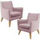 Ver imagem 1 de Kit 02 Poltronas Decorativas com Pés de Madeira Taroba D02 Veludo Rosê B-305 - Lyam Decor