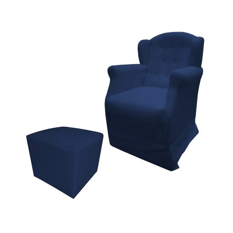 Poltrona Cadeira De Amamentação Com Balanço E Puff Manu Suede Azul Marinho Ms Decor
