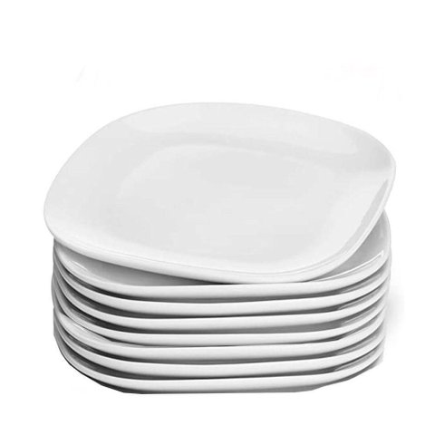 Jogo 8 Prato Raso Branco Quadrado Square 25,5cm Vidro Opalino Jantar em Casa Tem