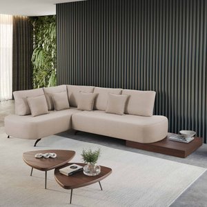 Sofá de Canto Nori Curva Ld 2,61m em Linho com Base Madeira