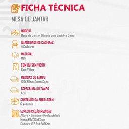 Mesa Olímpia 120cm Mdf Vidro Canto Copo Com 4 Cadeiras - 3