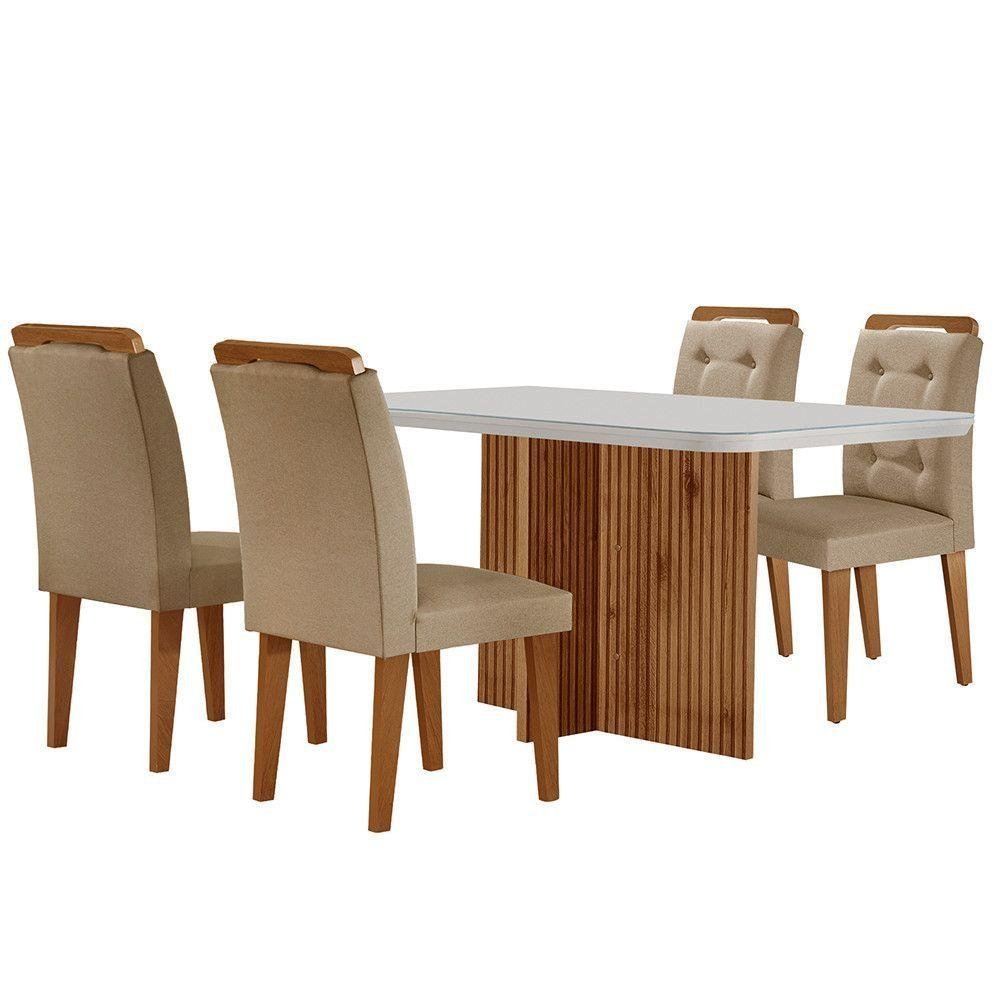 Mesa Olímpia 120cm Mdf Vidro Canto Copo Com 4 Cadeiras - 6