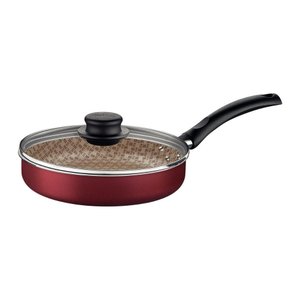 Frigideira Reta Turim Alumínio Antiaderente Starflon Vermelho Tampa de Vidro 22 Cm 1,7 L Tramontina