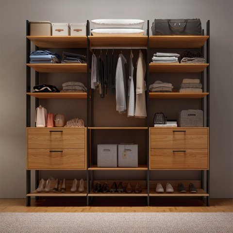 Closet 3 Torres 4 Gavetas Industrial Freijó/preto - Dalla Costa