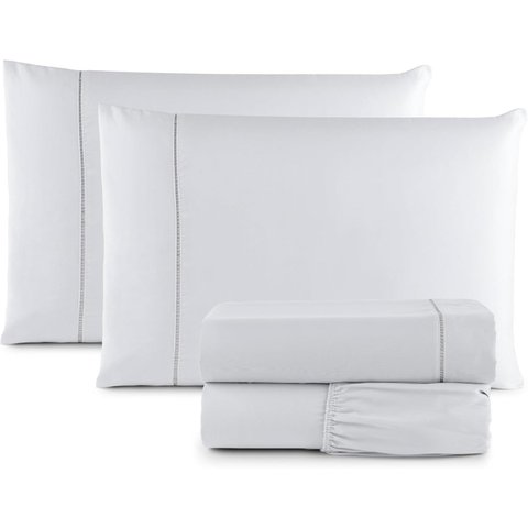 Jogo Lençol 4 Peças Viúva 203x120x30 Micro Percal 400 Fios Branco