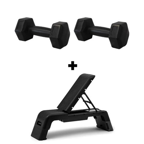 Kit Banco Step + Par de Halteres 9kg Ahead Sports Preto