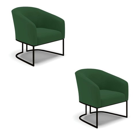 Kit 2 Poltronas Stella Veludo Verde Base Industrial Preto - D’Rossi
