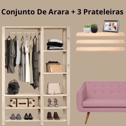 Arara Mais Três Prateleiras Para Armário Estilo Aberto Com Cabideiro Organizador - 2