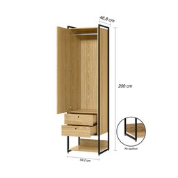Closet Industrial Solteiro Armario com Cabideiro + 2 Gavetas Olivar - Pinus - 4