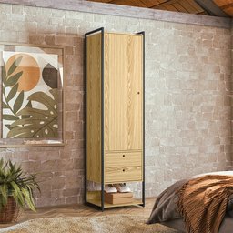 Closet Industrial Solteiro Armario com Cabideiro + 2 Gavetas Olivar - Pinus - 2