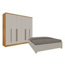Ver imagem 1 de Quarto de Casal Guarda-Roupa 6 Portas Portugal e Cama Box Casal Monaco Espresso Móveis Bege/Cinamomo/Off White