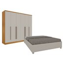 Ver imagem 1 de Quarto de Casal Guarda-Roupa 6 Portas Portugal e Cama Box Casal Queen Monaco Espresso Móveis Bege/Cinamomo/Off White
