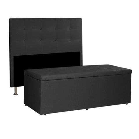 Kit Cabeceira e Calçadeira Baú King 1,95m Berlim Suede - Pallazio Preto