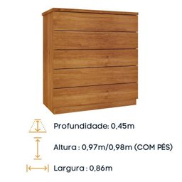 Guarda-roupa 6 Portas Portugal e Comoda 5 Gavetas Premium Espresso Móveis - 17