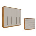 Ver imagem 1 de Guarda-Roupa 6 Portas Portugal e Comoda 5 Gavetas Premium Espresso Móveis Bege/Cinamomo/Off White