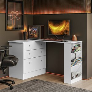 Cômoda com Mesa Giratória Gamer Branco Qmovi