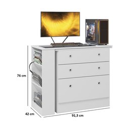 Cômoda com Mesa Giratória Gamer Branco Qmovi - 3