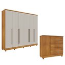 Ver imagem 1 de Guarda-Roupa 6 Portas Portugal e Comoda 4 Gavetas Chicago com Pés Espresso Móveis Bege/Cinamomo/Off White