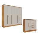 Ver imagem 1 de Guarda-Roupa 6 Portas Portugal e Comoda 4 Gavetas Chicago com Pés Espresso Móveis Bege/Cinamomo/Off White
