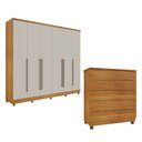 Ver imagem 1 de Guarda-Roupa 6 Portas Portugal e Comoda 5 Gavetas Premium com Pés Espresso Móveis Bege/Cinamomo/Off White