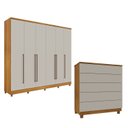 Ver imagem 1 de Guarda-Roupa 6 Portas Portugal e Comoda 5 Gavetas Premium com Pés Espresso Móveis Bege/Cinamomo/Off White