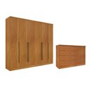 Ver imagem 1 de Guarda-Roupa 6 Portas Portugal e Cômoda 4 Gavetas Ripado Espresso Móveis Bege/Cinamomo