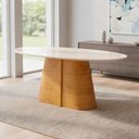Ver imagem 1 de Mesa de Jantar 8 Lugares Orgânica Elipse Tampo com Vidro 218cm Degas D05 Cedro Off White - Lyam Deco