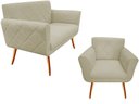 Ver imagem 1 de Kit Namoradeira + 1 Poltrona Decorativa Sabrina Suede Bege Pés Madeira Mz Decor