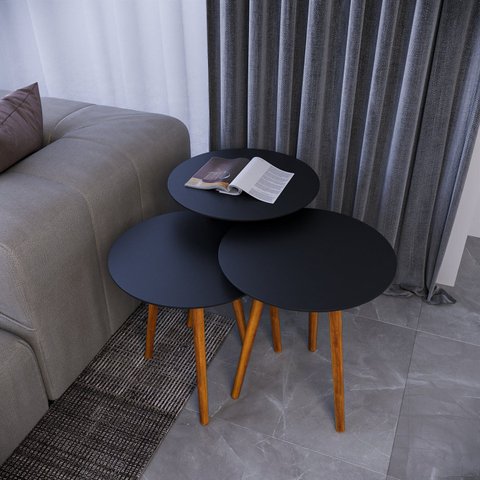 Trio Mesa Lateral de Canto 100% MDF 56cm x 45cm x 45cm Preto
