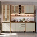 Ver imagem 1 de Armário de Cozinha Completa Modulada 5 Peças 13 Portas com Vidro e Tampo 100% MDF Barbados Espresso Móveis Bege/Amêndoa/Off White