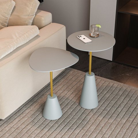 Conjunto Mesa Lateral de Canto Napoli Metal 100% MDF 65cm x 40cm x 40cm Cinza