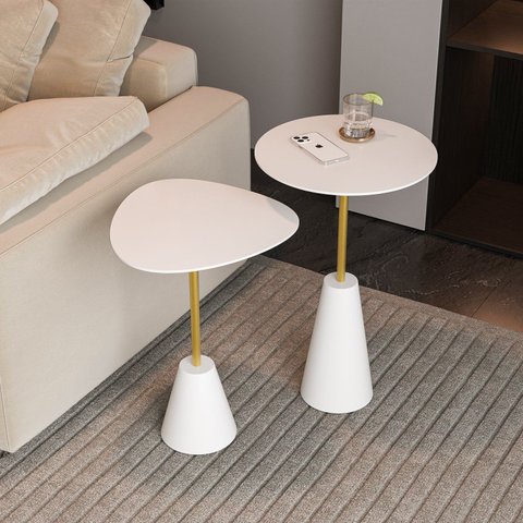 Conjunto Mesa Lateral de Canto Napoli Metal 100% MDF 65cm x 40cm x 40cm Branco